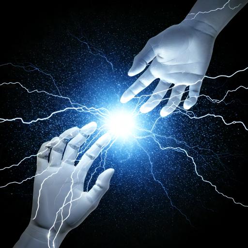 Two hands connected by Quantum Field